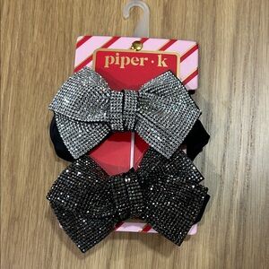 Piper Sparkle Bow Scrunchie- Silver & Black Rhinestone Bows